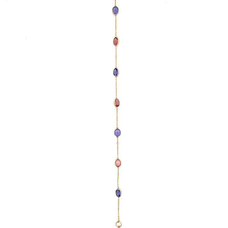 Tanzanite Pink Tourmaline  Bracelet in 14k Yellow Gold