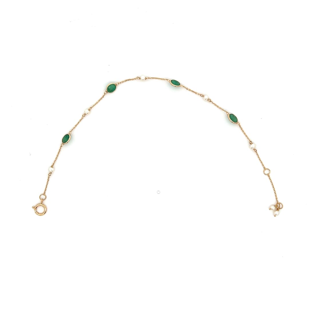 Emerald-Pearl  Bracelet in 14k Yellow Gold