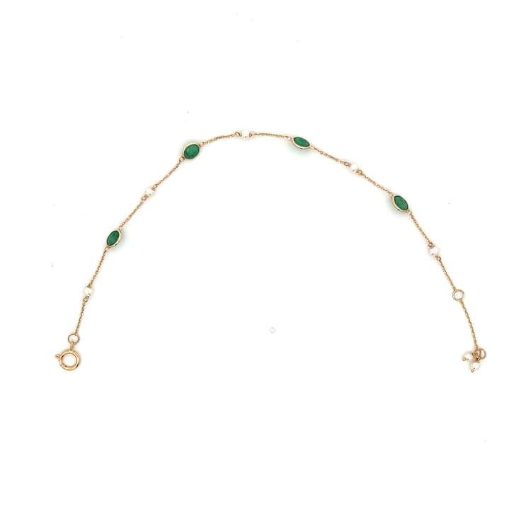 Emerald-Pearl  Bracelet in 14k Yellow Gold