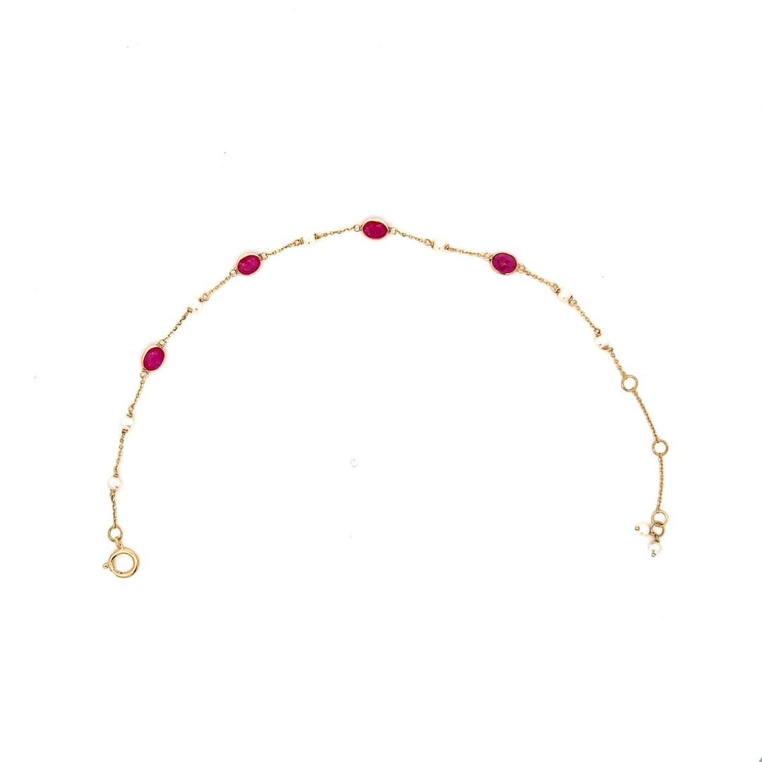 Ruby-Pearl Bracelet in 14k Yellow Gold