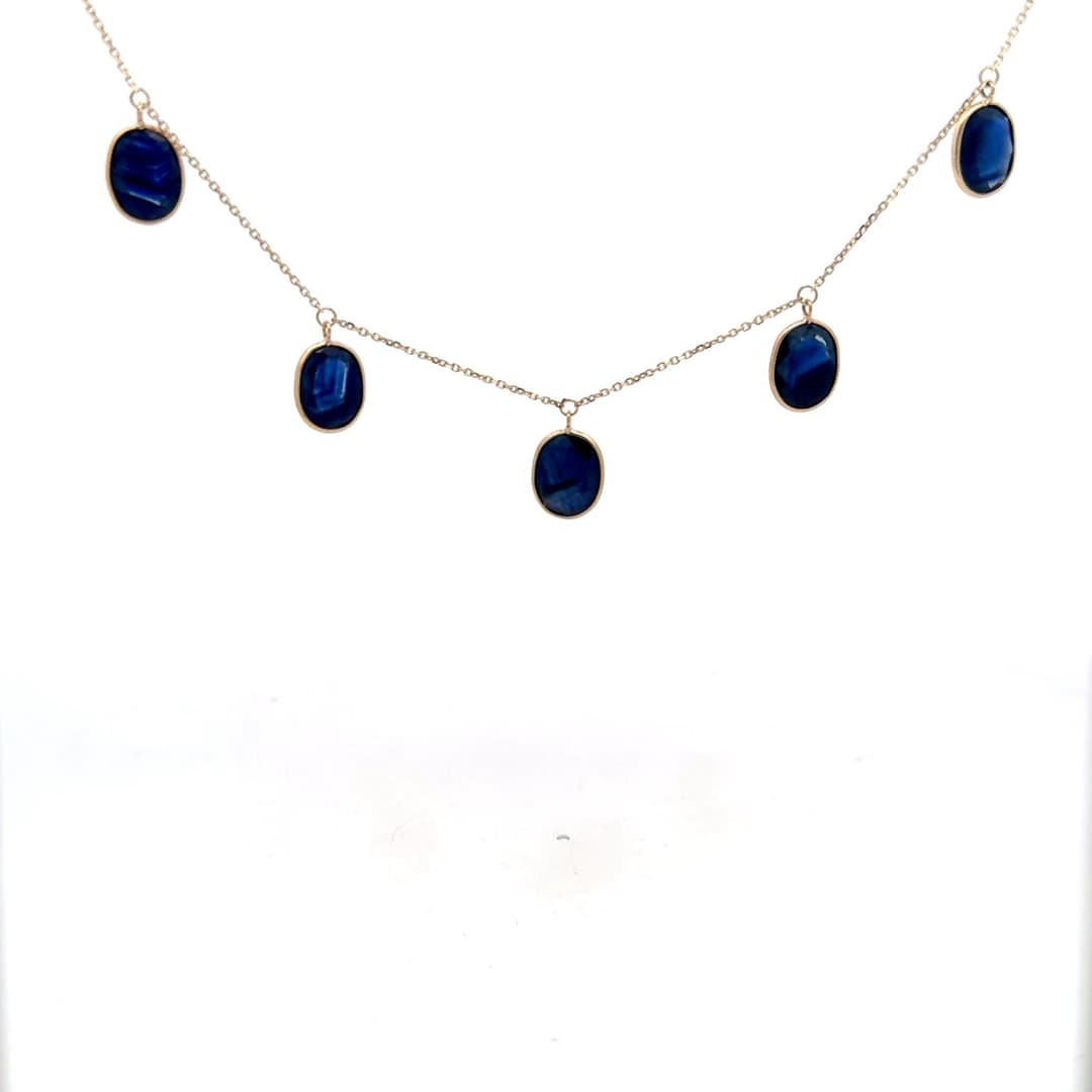 Blue Sapphire Necklace in 14k Yellow Gold