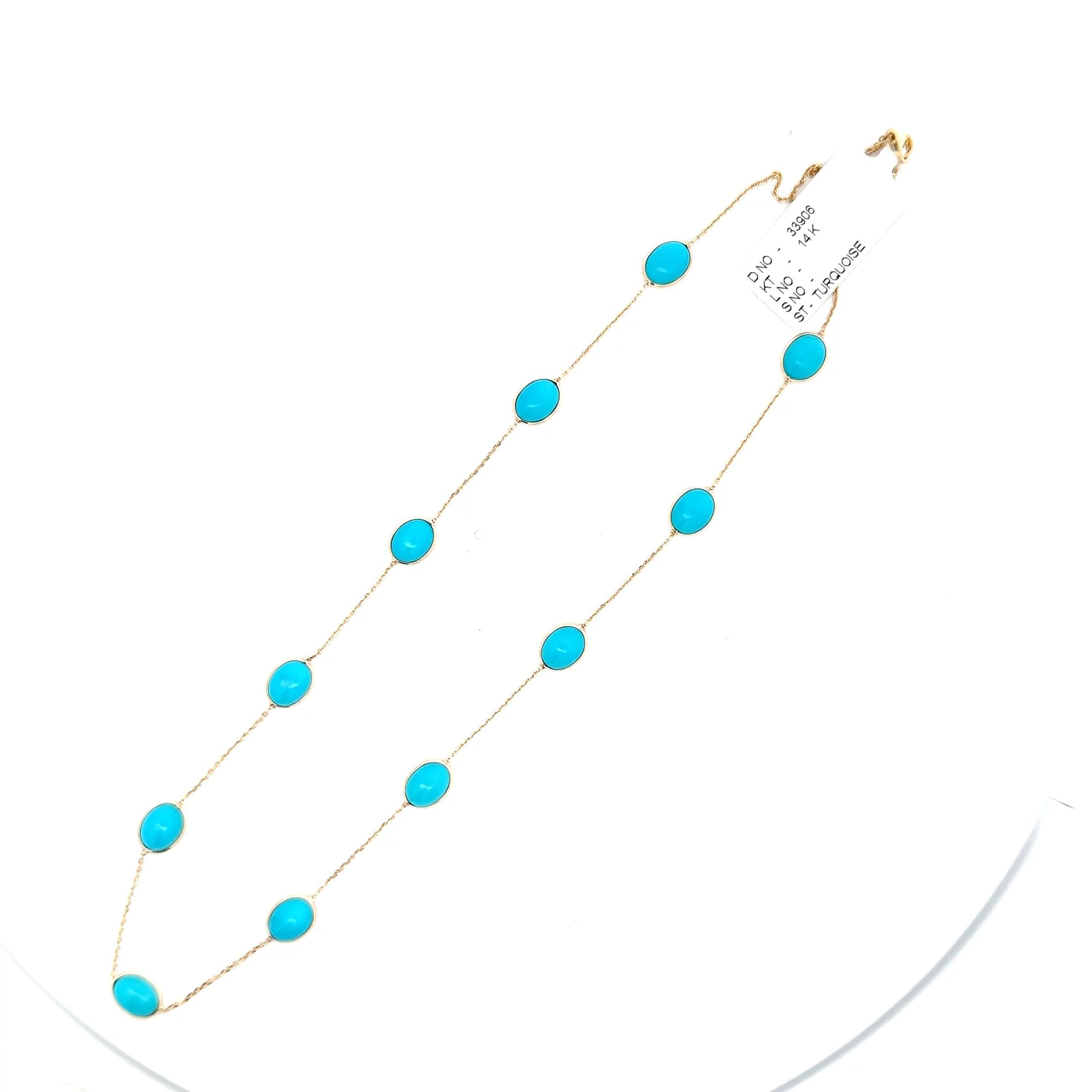 Turquoise Necklace in 14k Yellow Gold