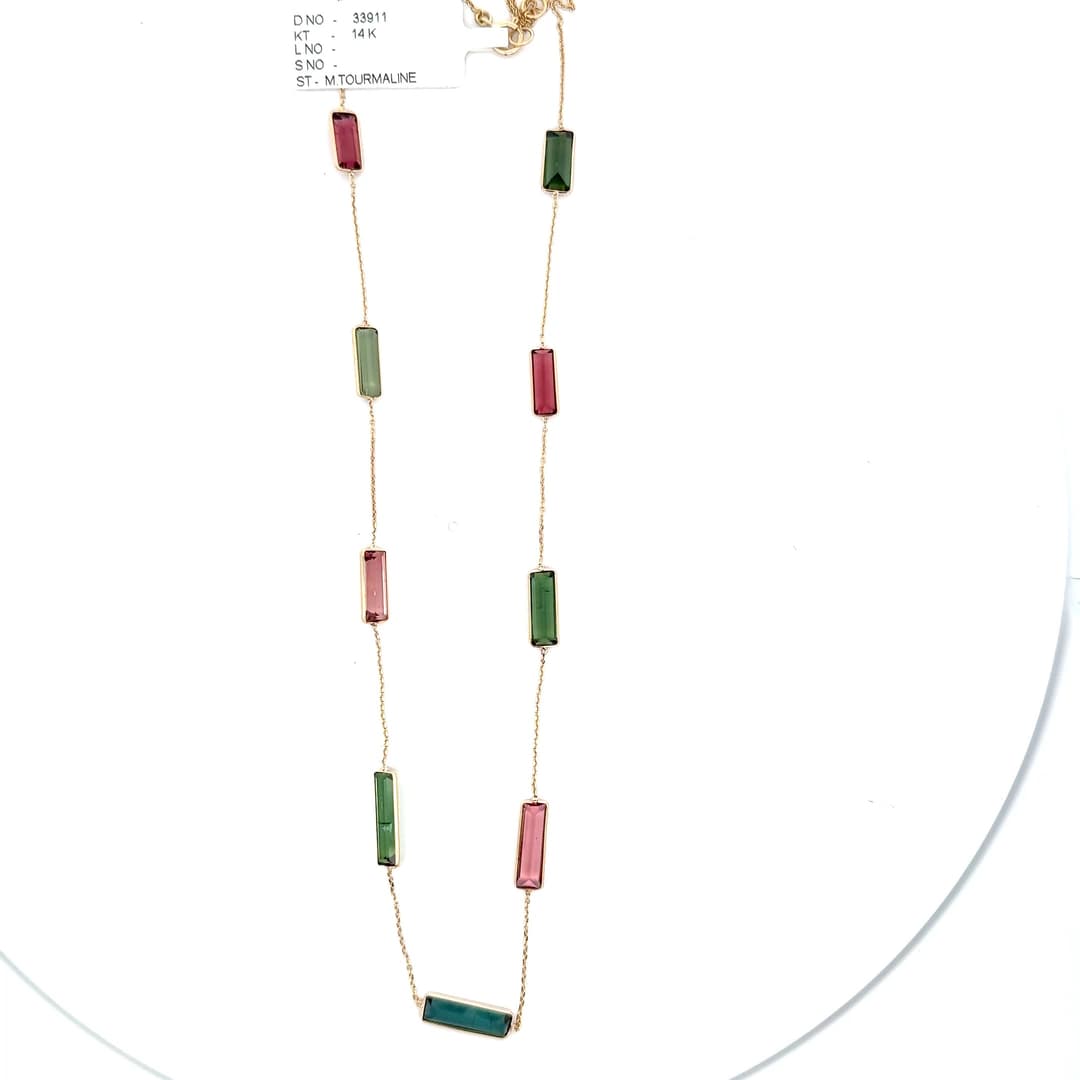 Multi-Tourmaline Necklace in 14k Yellow Gold