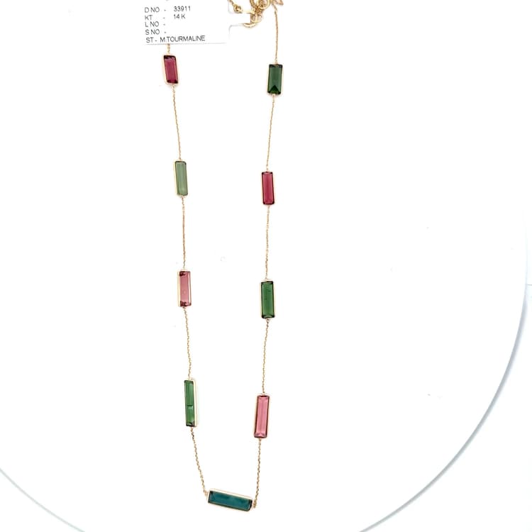 Multi-Tourmaline Necklace in 14k Yellow Gold