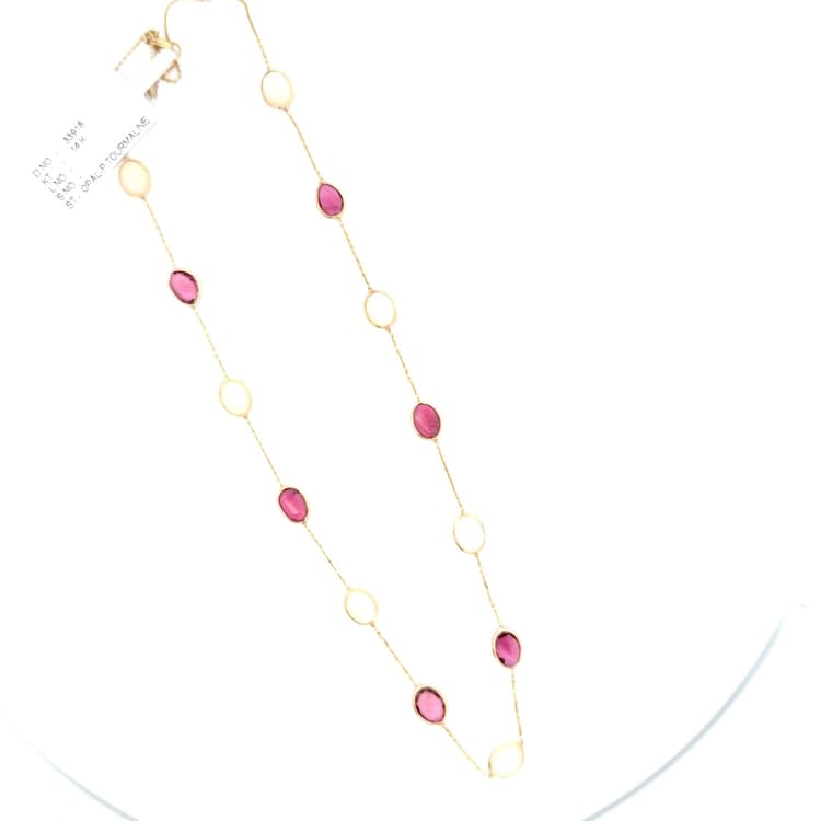 Opal Pink Tourmaline Necklace in 14k Yellow Gold