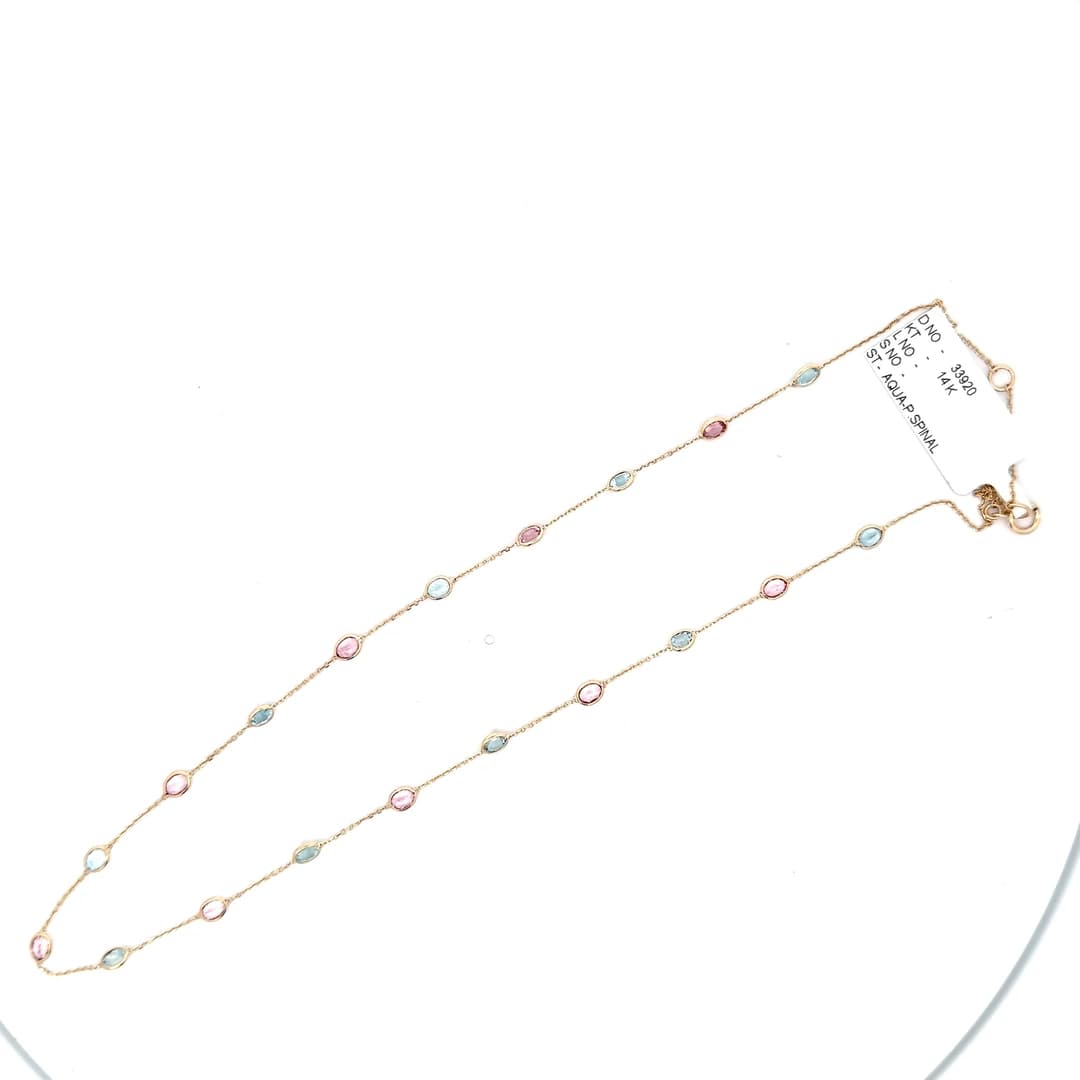 Aqua Pink Spinal Necklace in 14k Yellow Gold