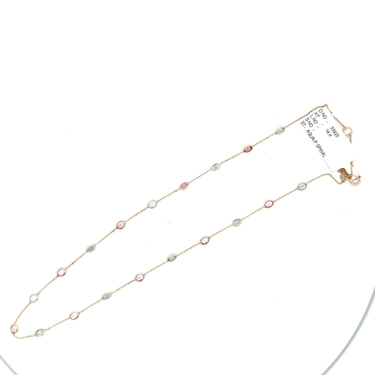 Aqua Pink Spinal Necklace in 14k Yellow Gold
