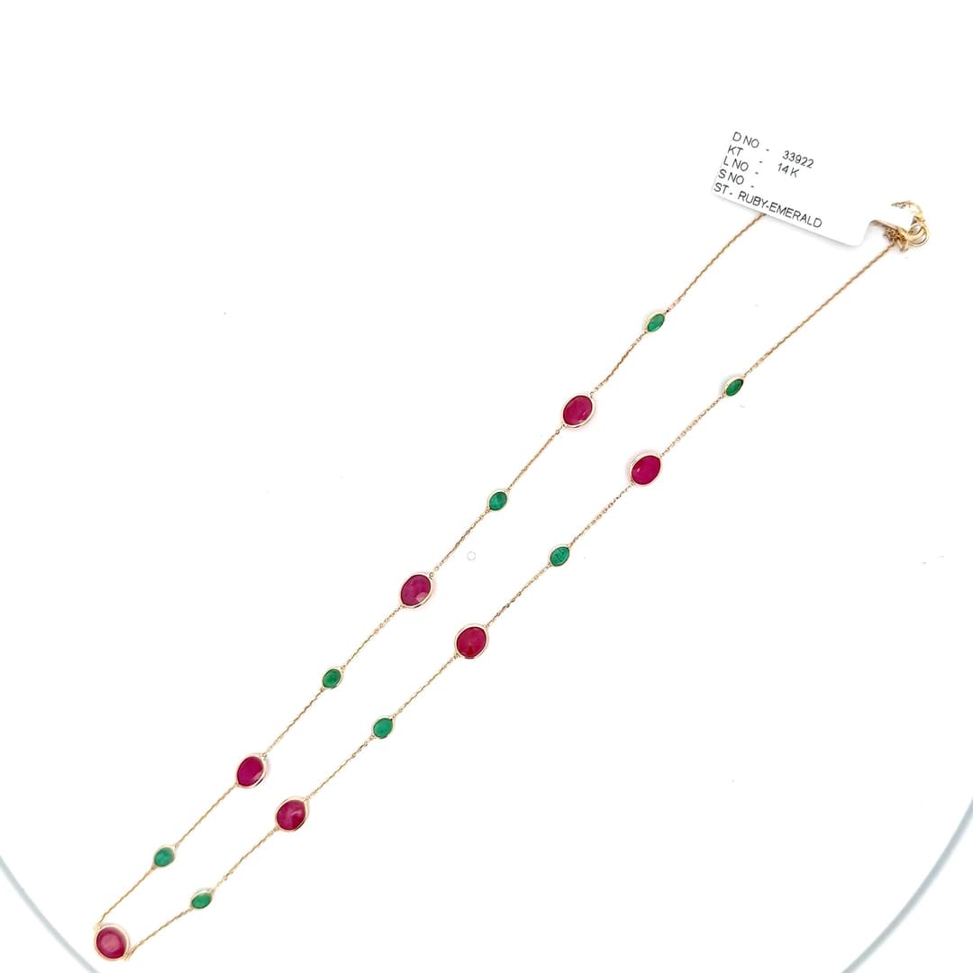 Ruby Emerald Necklace in 14k Yellow Gold