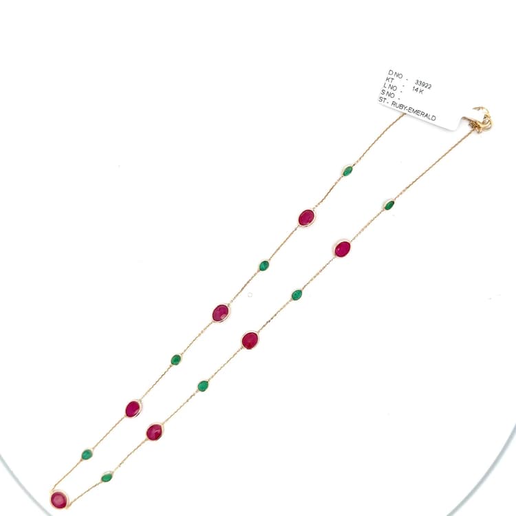 Ruby Emerald Necklace in 14k Yellow Gold