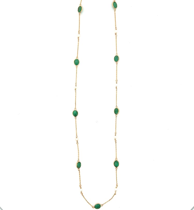 Emerald-Pearl Necklace in 14k Yellow Gold