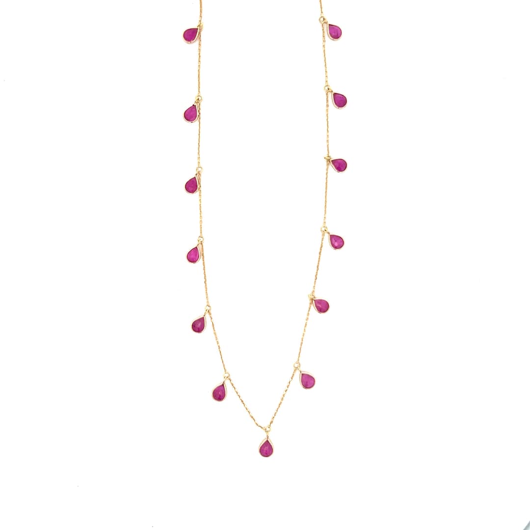 Pear Drop Ruby Necklace in 14k Yellow Gold