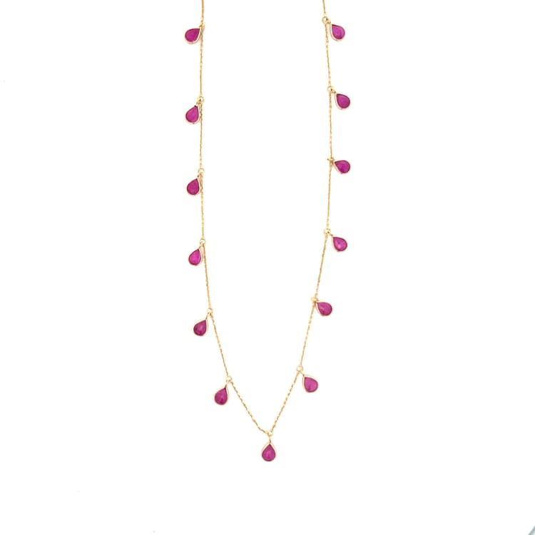 Pear Drop Ruby Necklace in 14k Yellow Gold