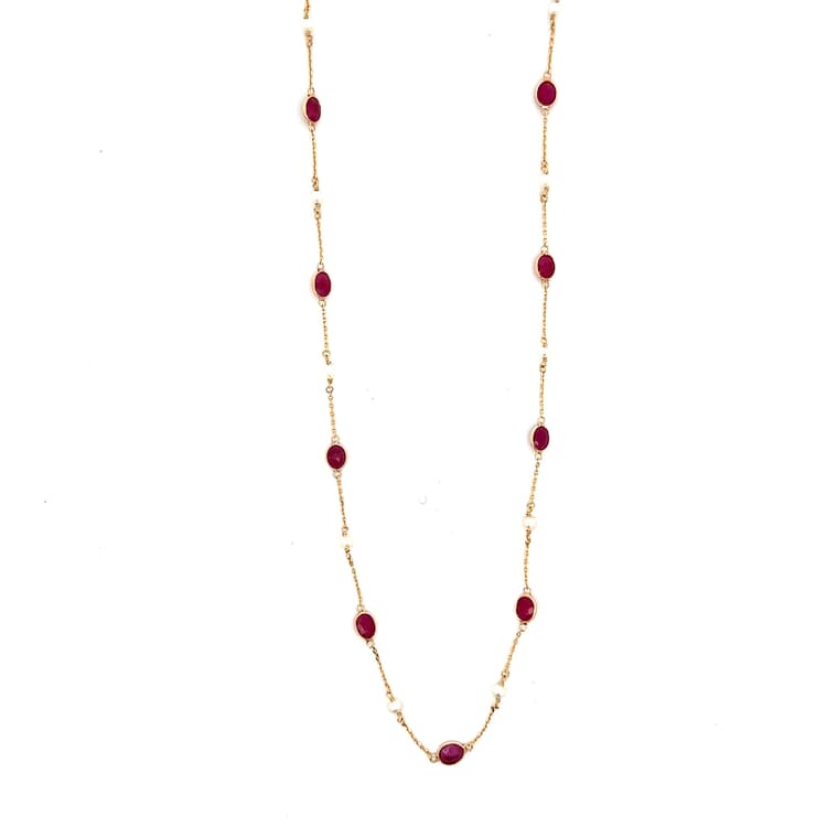 Ruby-Pearl Necklace in 14k Yellow Gold