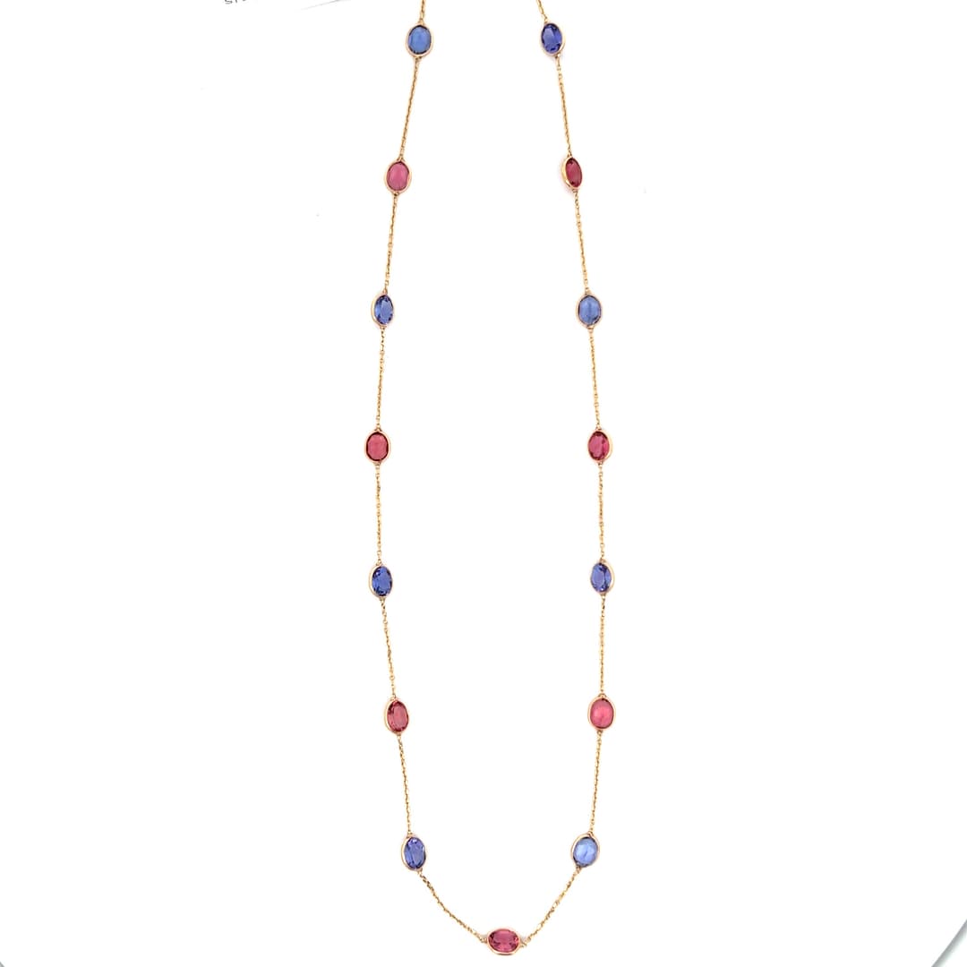 Tanzanite-Pink Tourmaline Necklace in 14k Yellow Gold