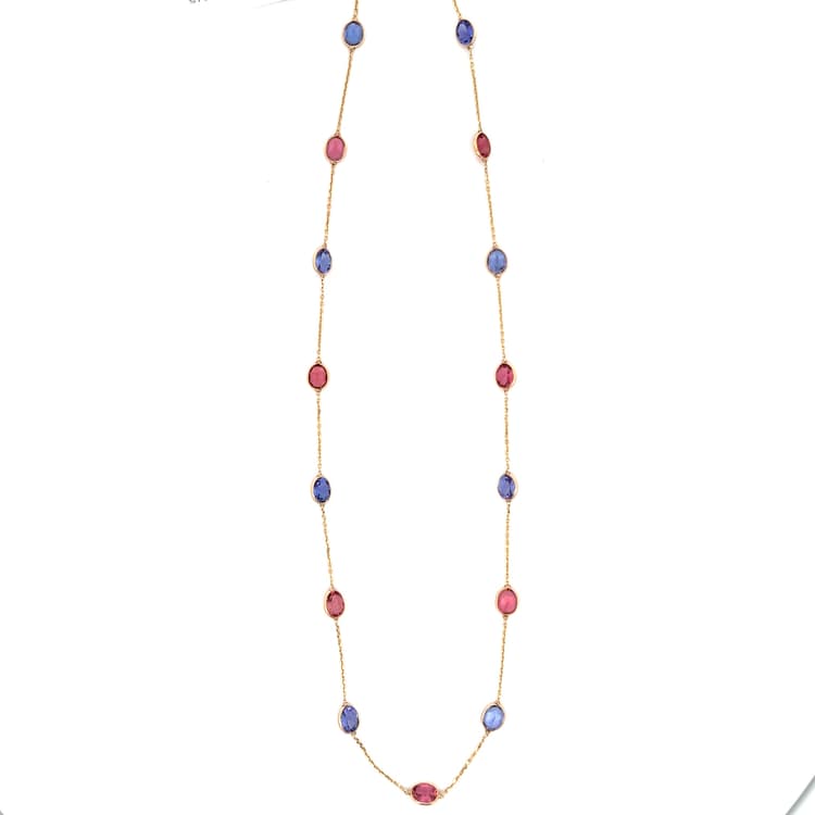 Tanzanite-Pink Tourmaline Necklace in 14k Yellow Gold