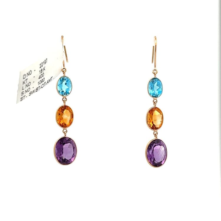 Blue Topaz Amethyst Citrine Earrings