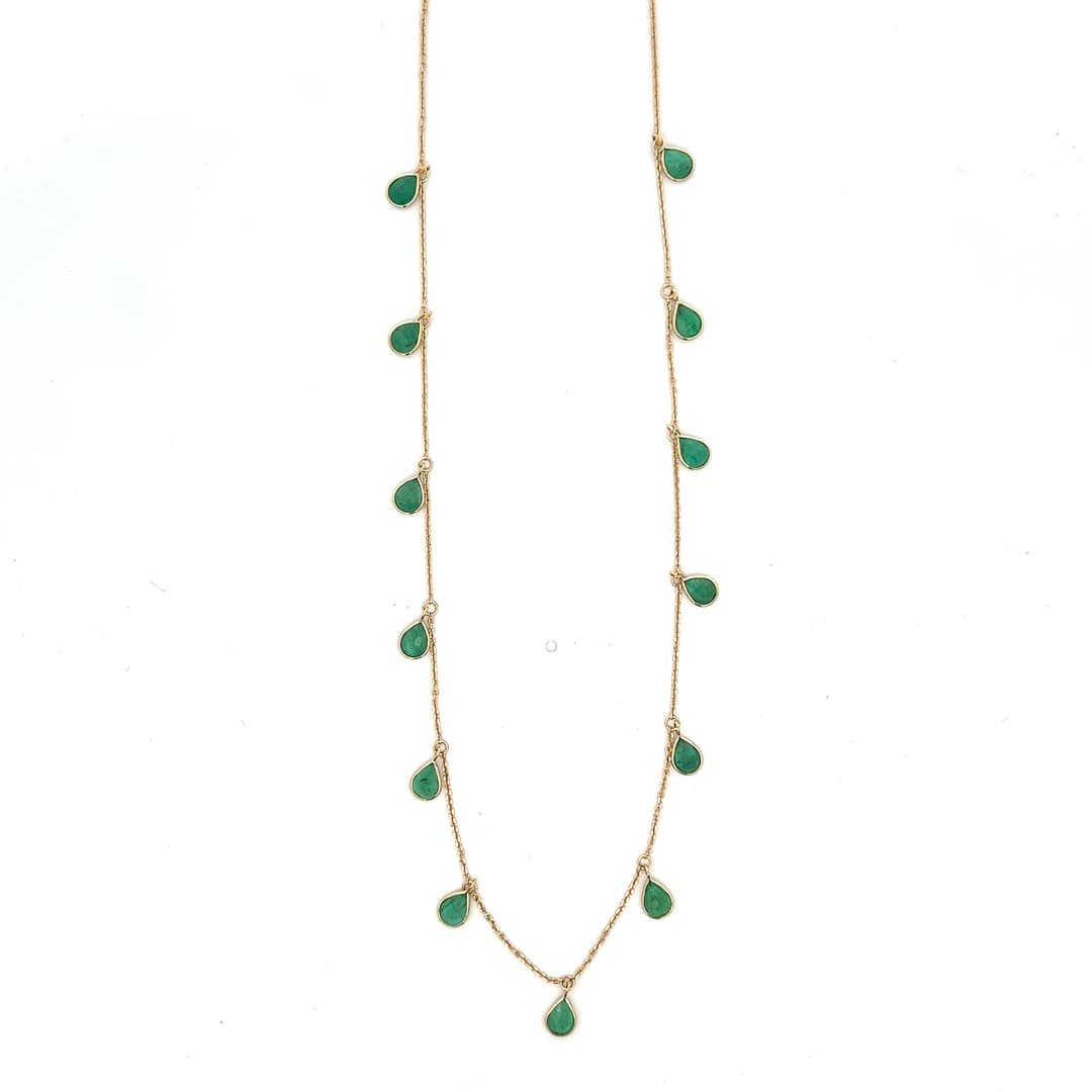 Emerald Drop Necklace in 18k Yellow Gold