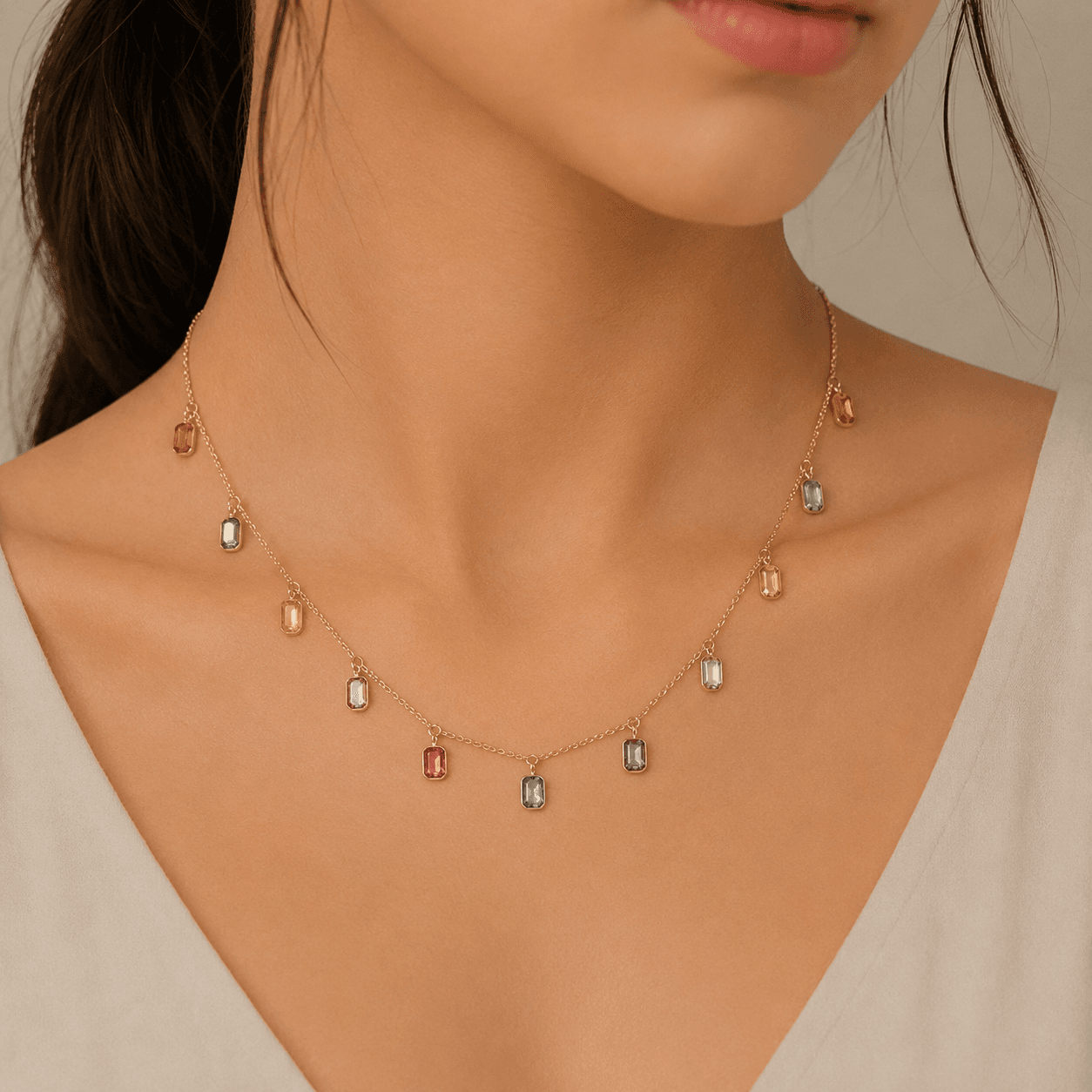 Multi Sapphire Necklace in 14k Yellow Gold 1