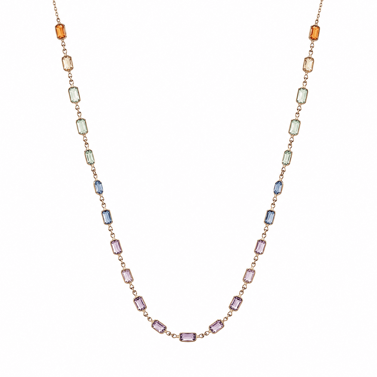 Rainbow Multi Sapphire Necklace in 14k Yellow Gold