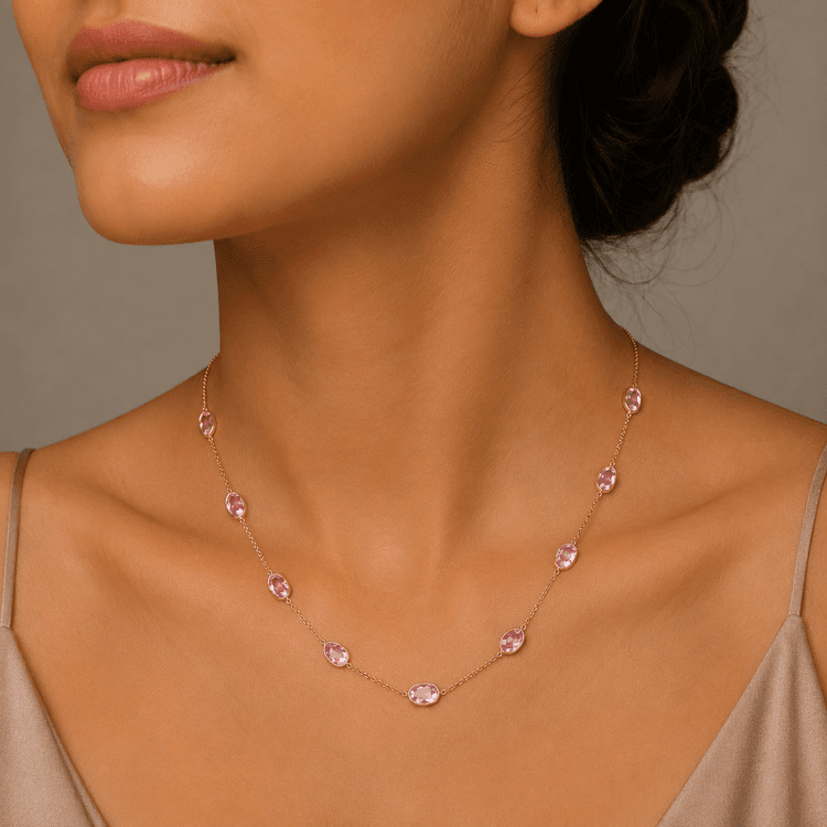 Pink Sapphire Necklace in 18k Yellow Gold