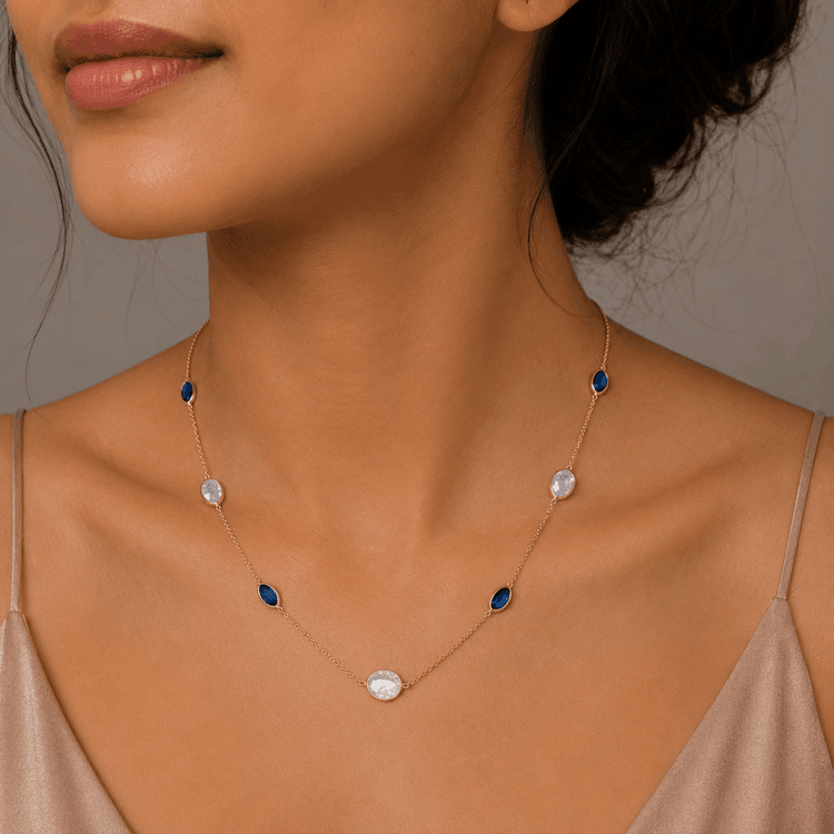 B. Sapphire - W. Rainbow Necklace in 14k Yellow Gold