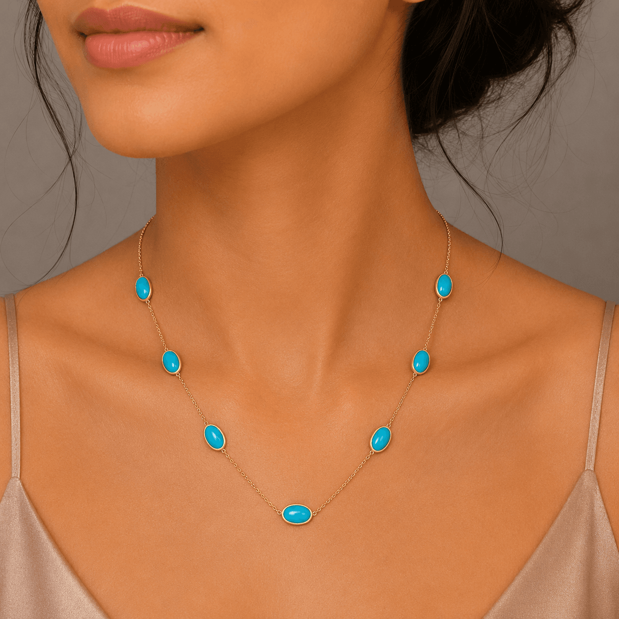 Turquoise Necklace in 14k Yellow Gold