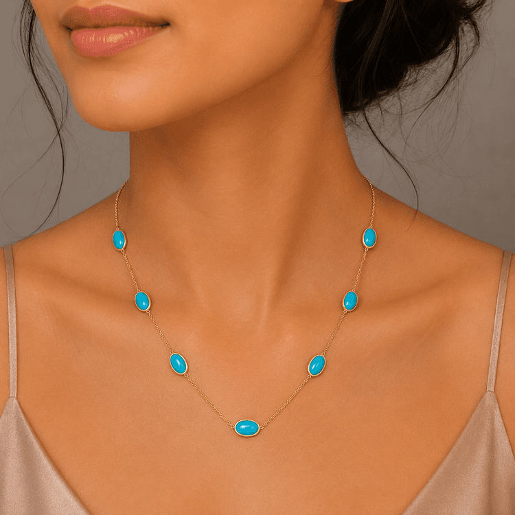 Turquoise Necklace in 14k Yellow Gold
