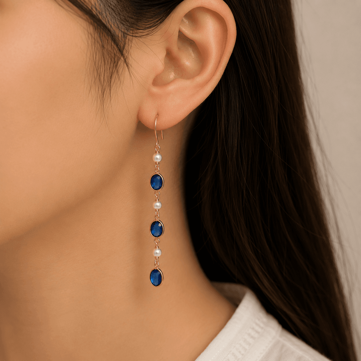 Blue Sapphire Pearl Earring in 14k Yellow Gold