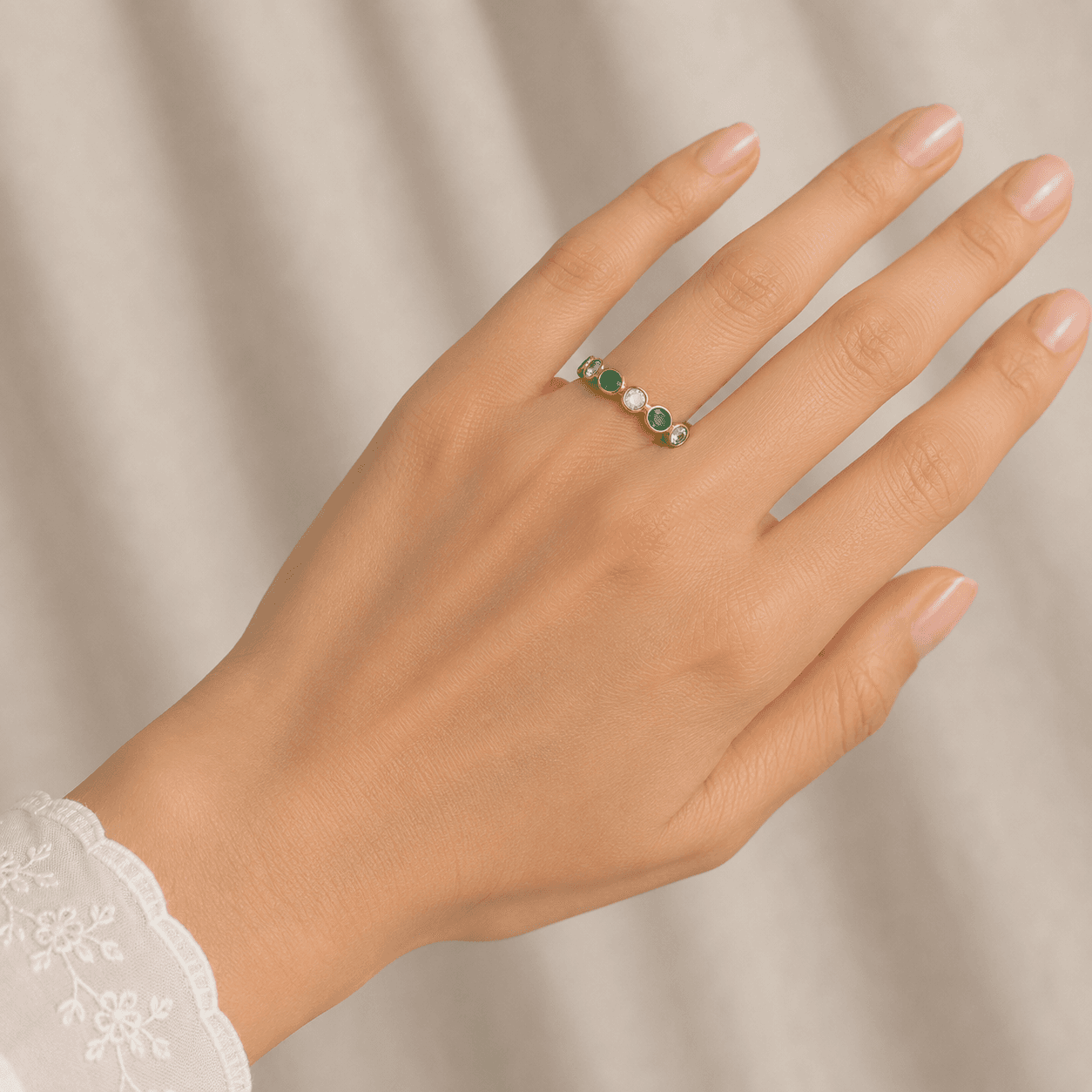 Emerald-White Sapphire Ring in 14k Yellow Gold