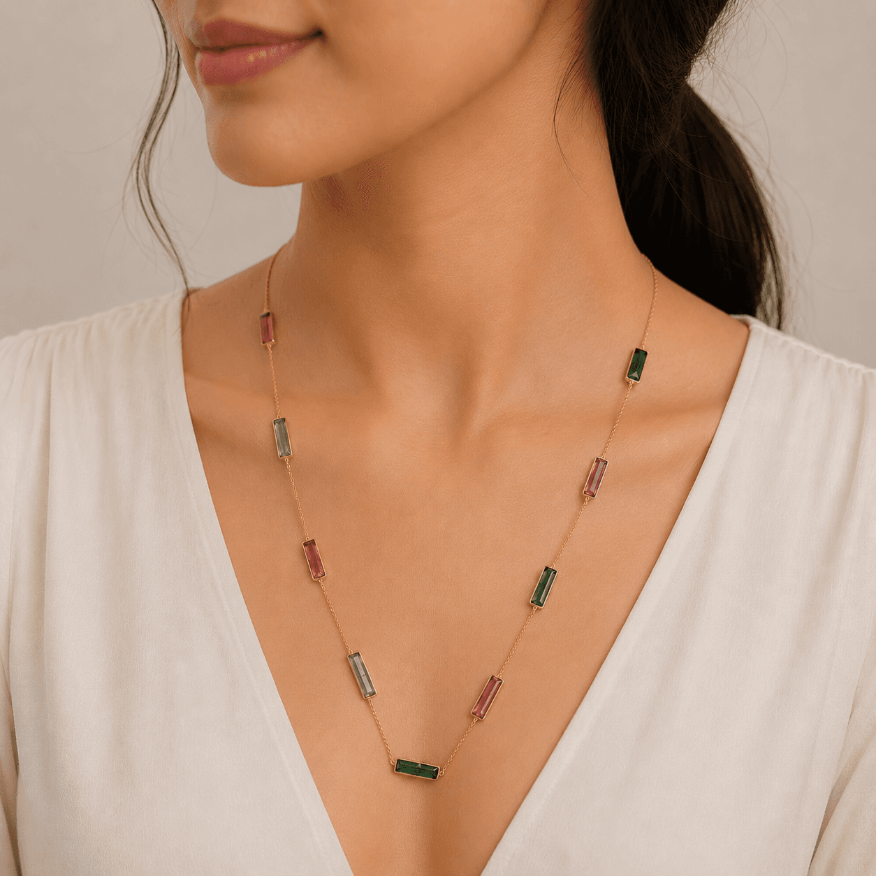 Multi-Tourmaline Necklace in 14k Yellow Gold
