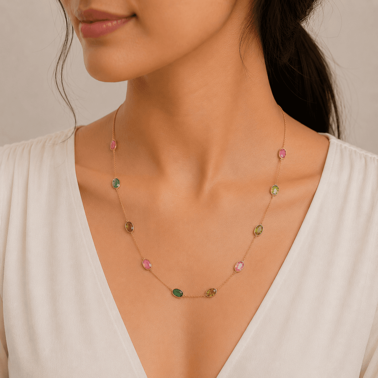 Multi-Tourmaline Necklace in 14k Yellow Gold
