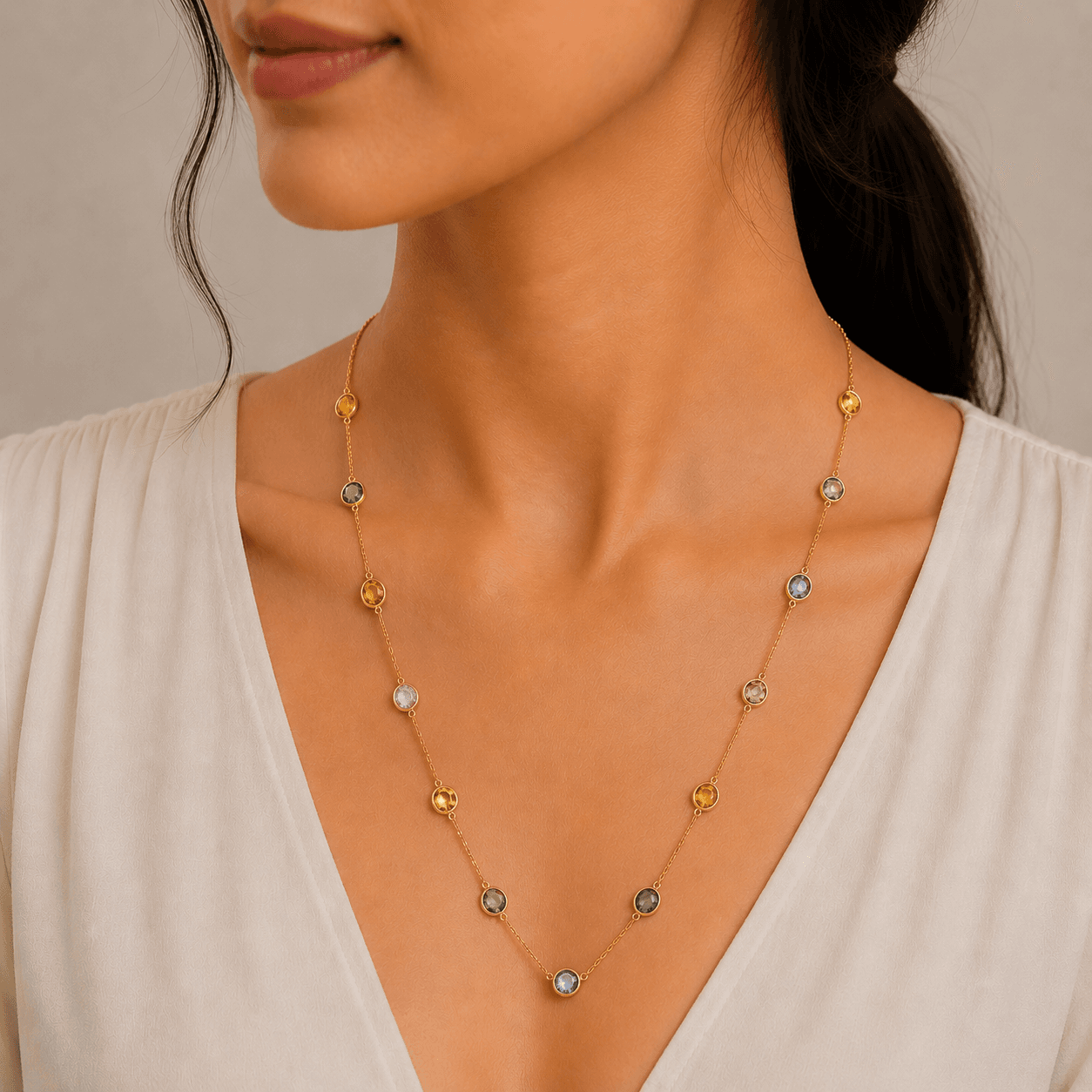 Multi-Sapphire Necklace in 14k Yellow Gold