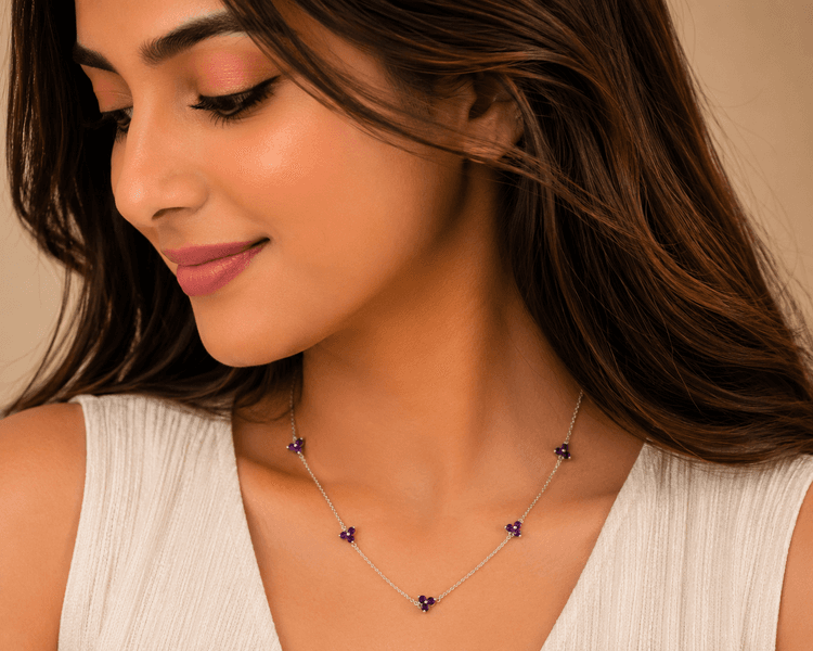 Amethyst Necklace in 14k White Gold