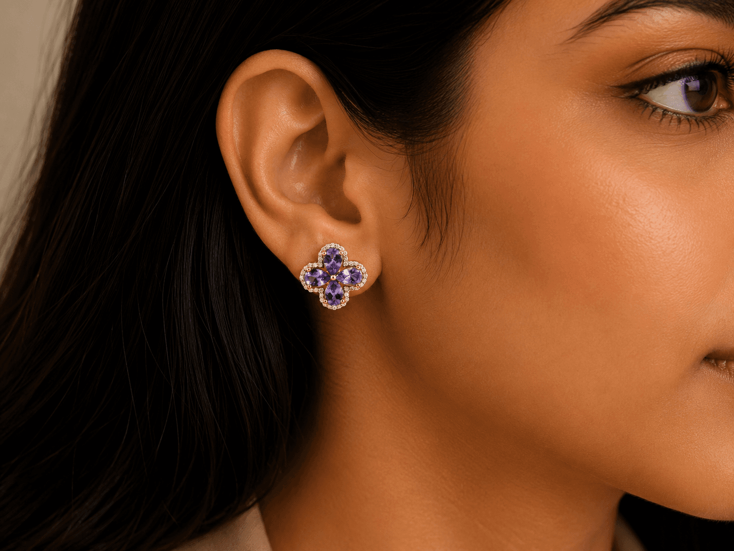 Tanzanite Diamond Flower Earstuds in 14k Yellow Gold
