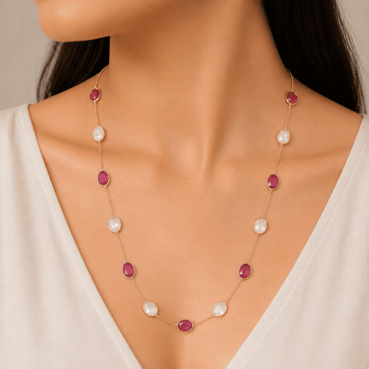 Opal Pink Tourmaline Necklace in 18k Yellow Gold