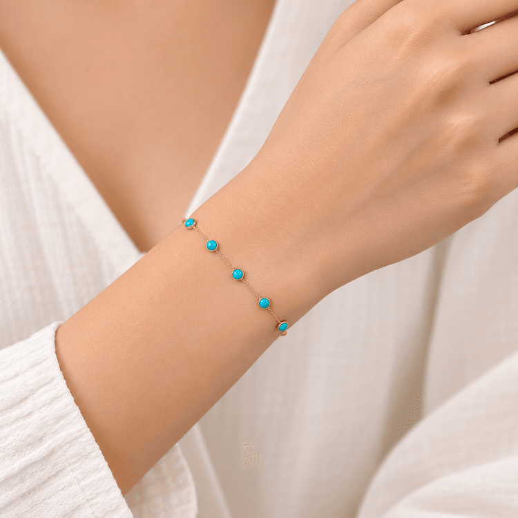 Turquoise Blue Stone Bracelet in 18k Gold