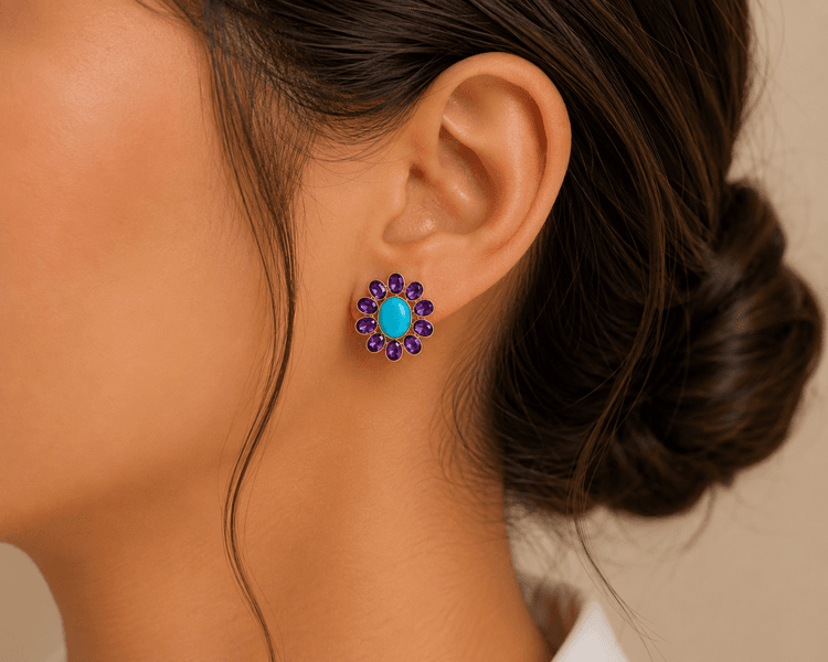 Turquoise Amethyst Earring in 18k Yellow Gold