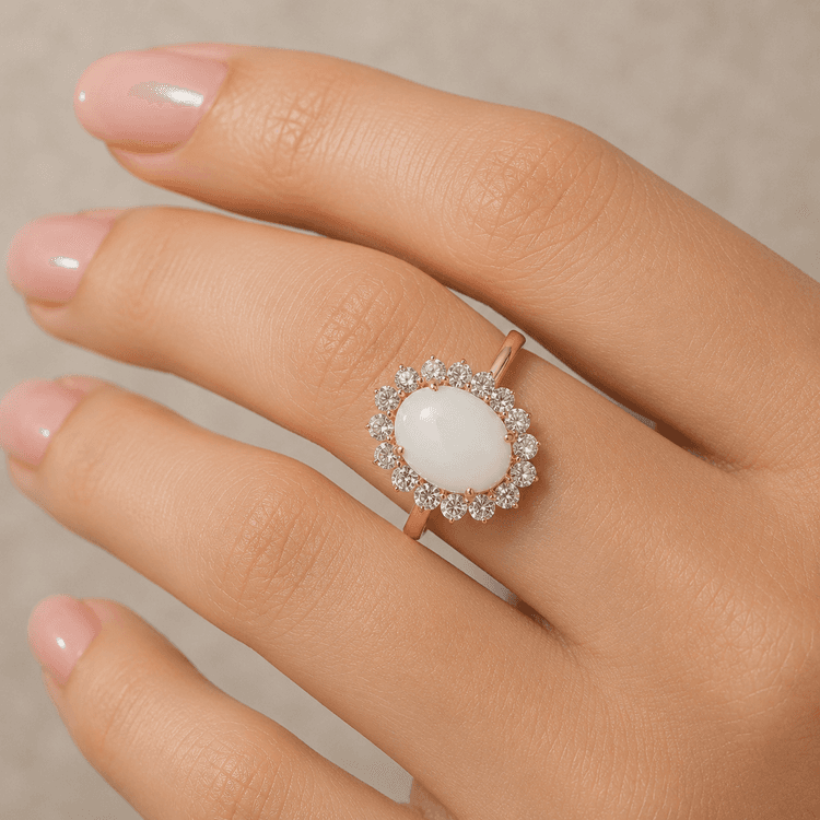 Opal Diamond Ring in 14k Yellow Gold