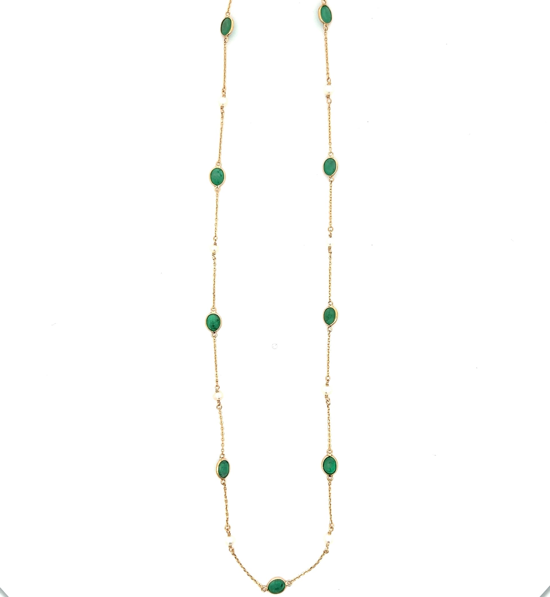 Emerald-Pearl Necklace in 14k Yellow Gold