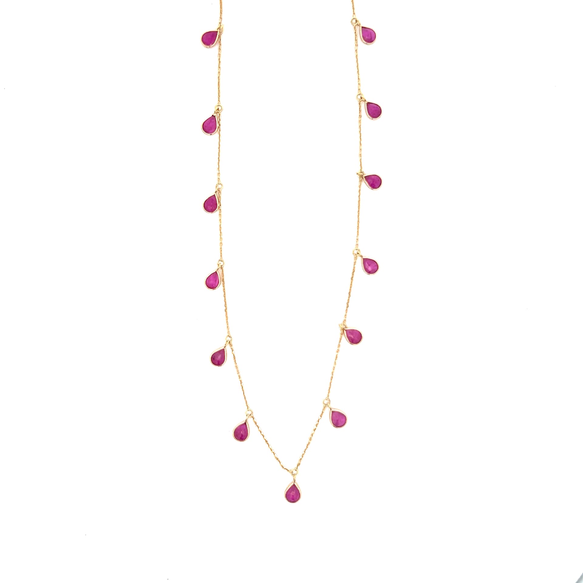 Pear Drop Ruby Necklace in 14k Yellow Gold