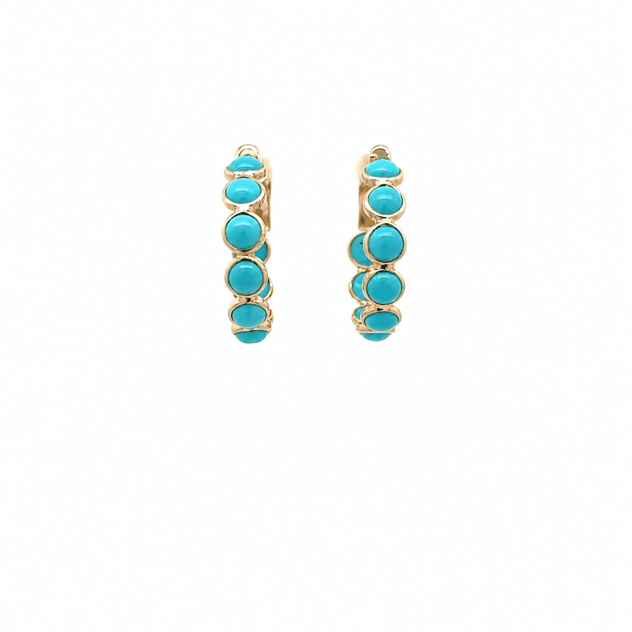 Turquoise Hoops in 14k Yellow Gold
