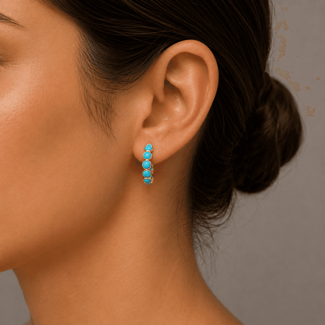 Turquoise Hoops in 14k Yellow Gold