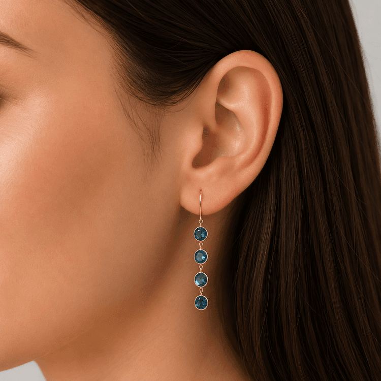 4 Stone LBT Earring in 14k Yellow Gold
