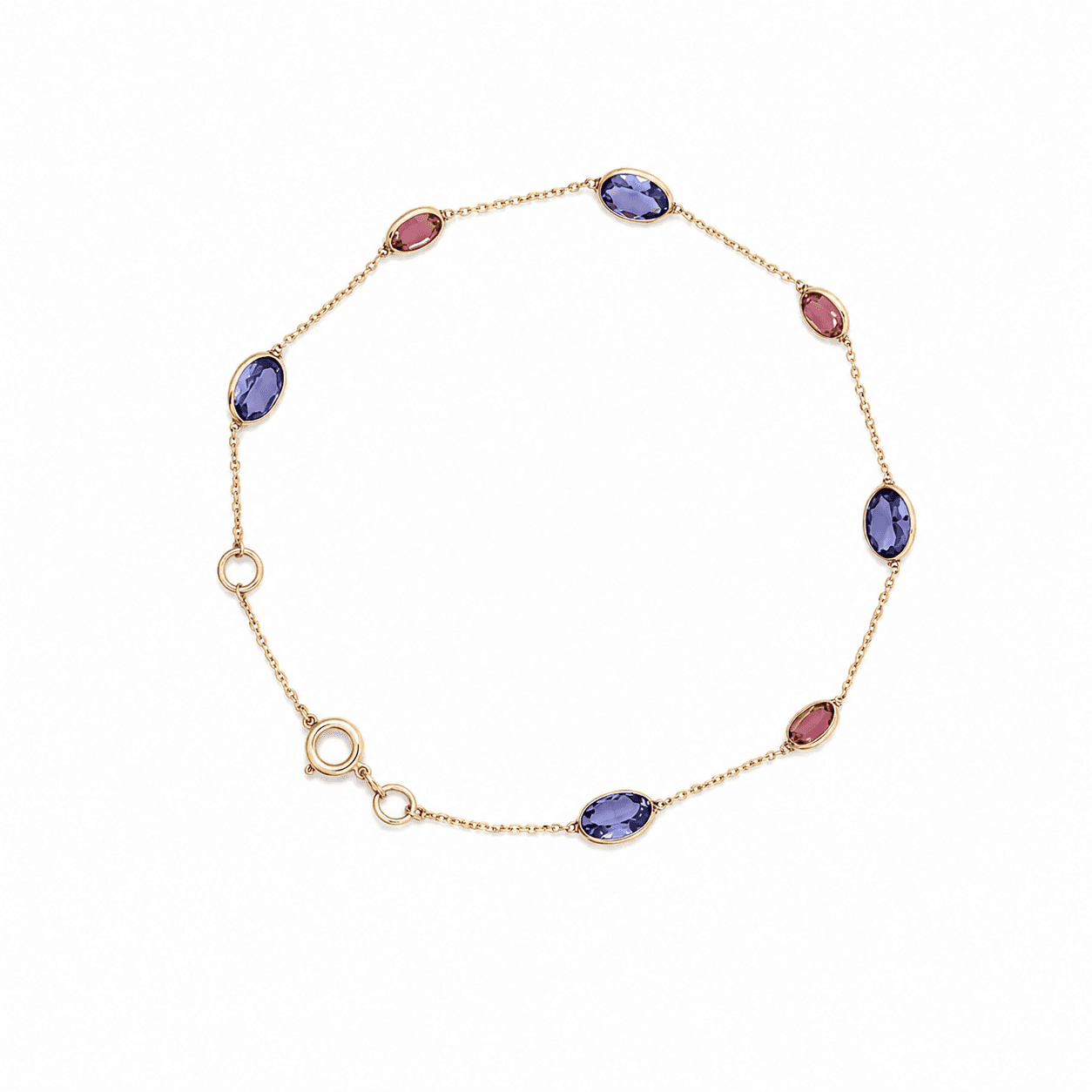 Tanzanite Pink Tourmaline Bracelet in 14k Yellow Gold