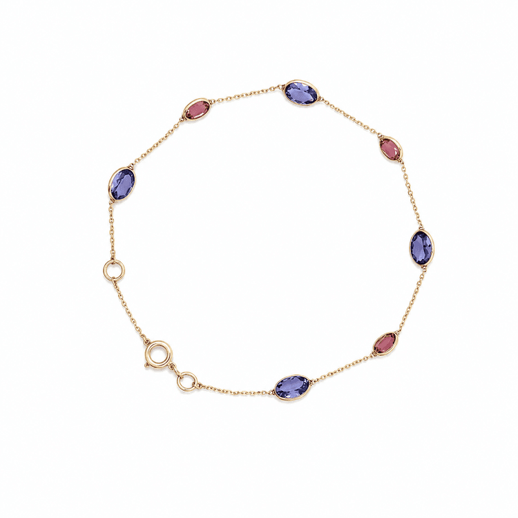 Tanzanite Pink Tourmaline Bracelet in 14k Yellow Gold