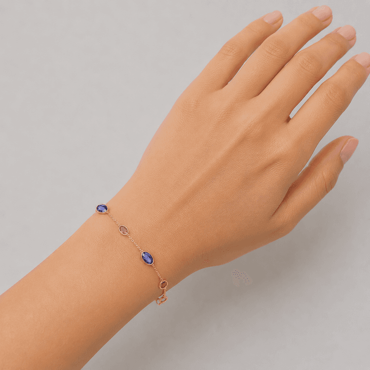 Tanzanite Pink Tourmaline Bracelet in 14k Yellow Gold