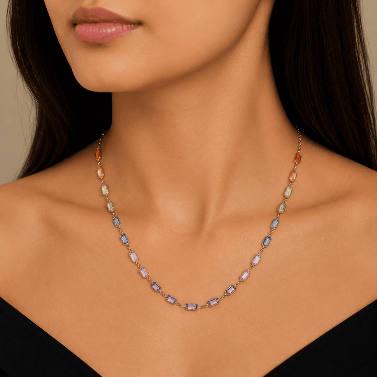 Rainbow Multi Sapphire Necklace in 14k Yellow Gold