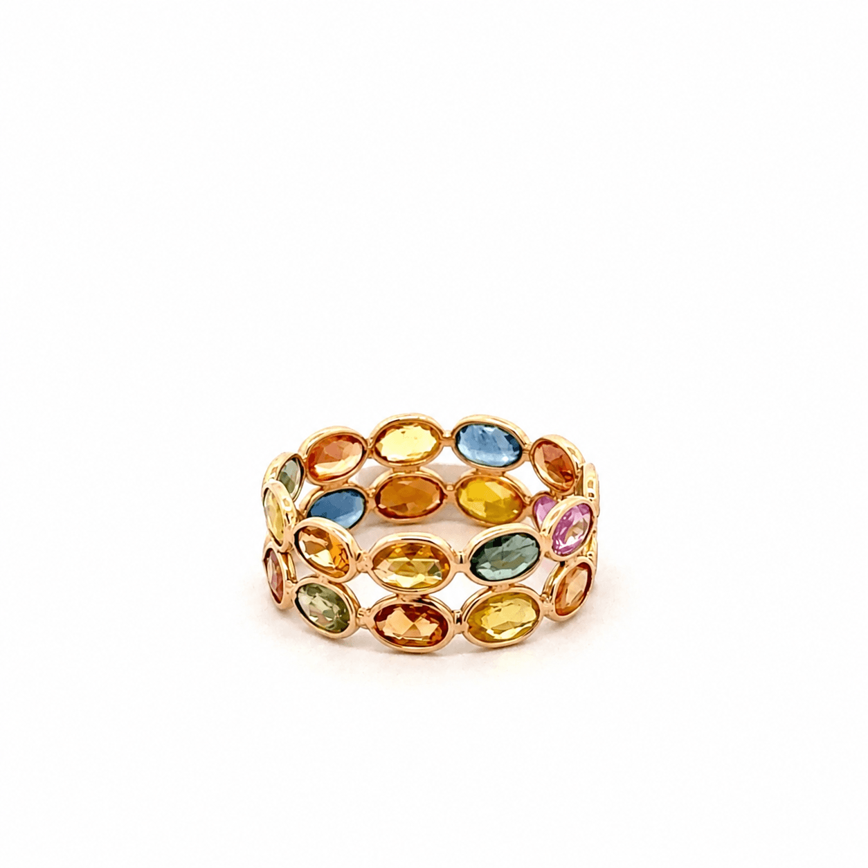 Double Band Multi Sapphire Ring in 14k Yellow Gold