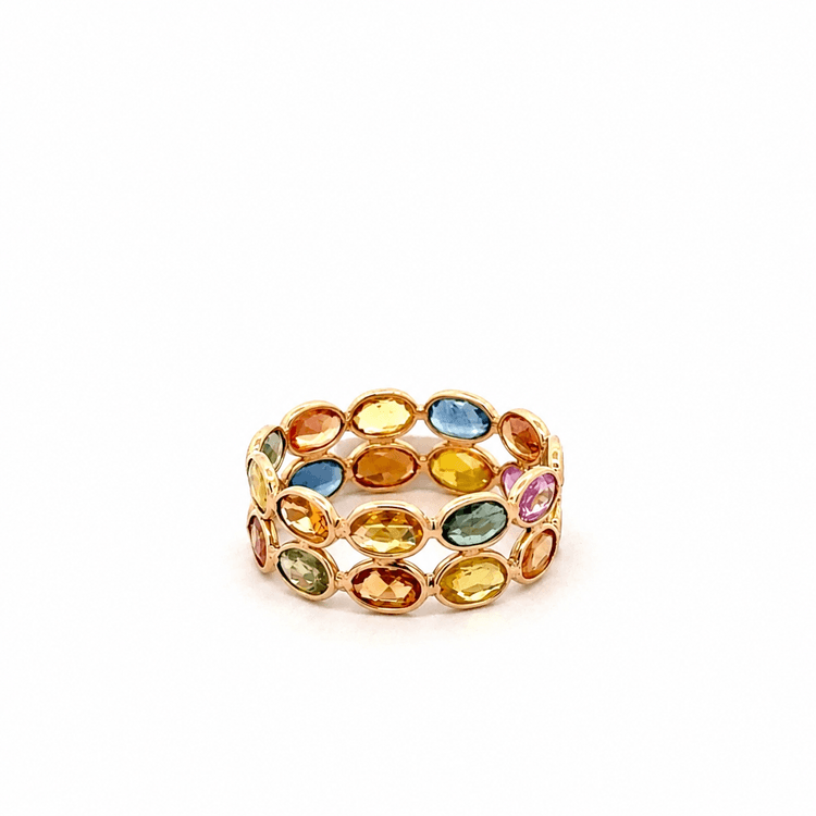 Double Band Multi Sapphire Ring in 14k Yellow Gold