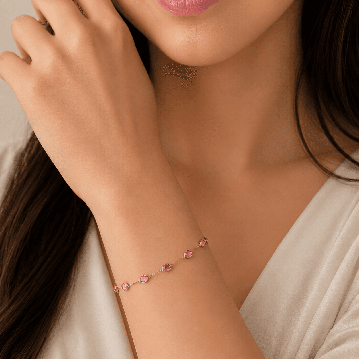 Pink Tourmaline Bracelet in 18k Yellow Gold